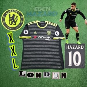 Adidas Chelsea FC Eden Hazard #10 2016/2017 Away Jersey EPL Patches Rare XXL